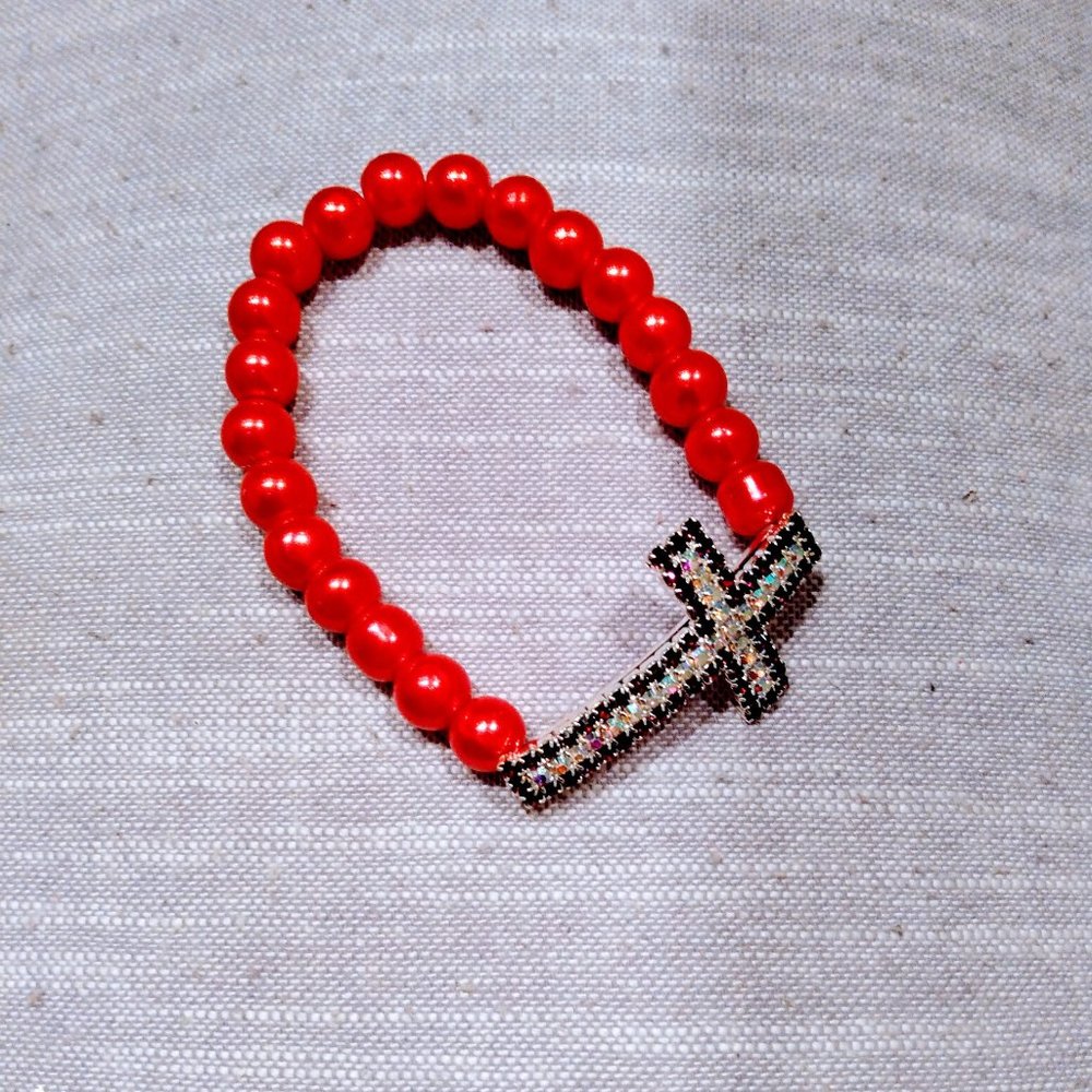 Bracelet Cross Crystals Pearls Accessories